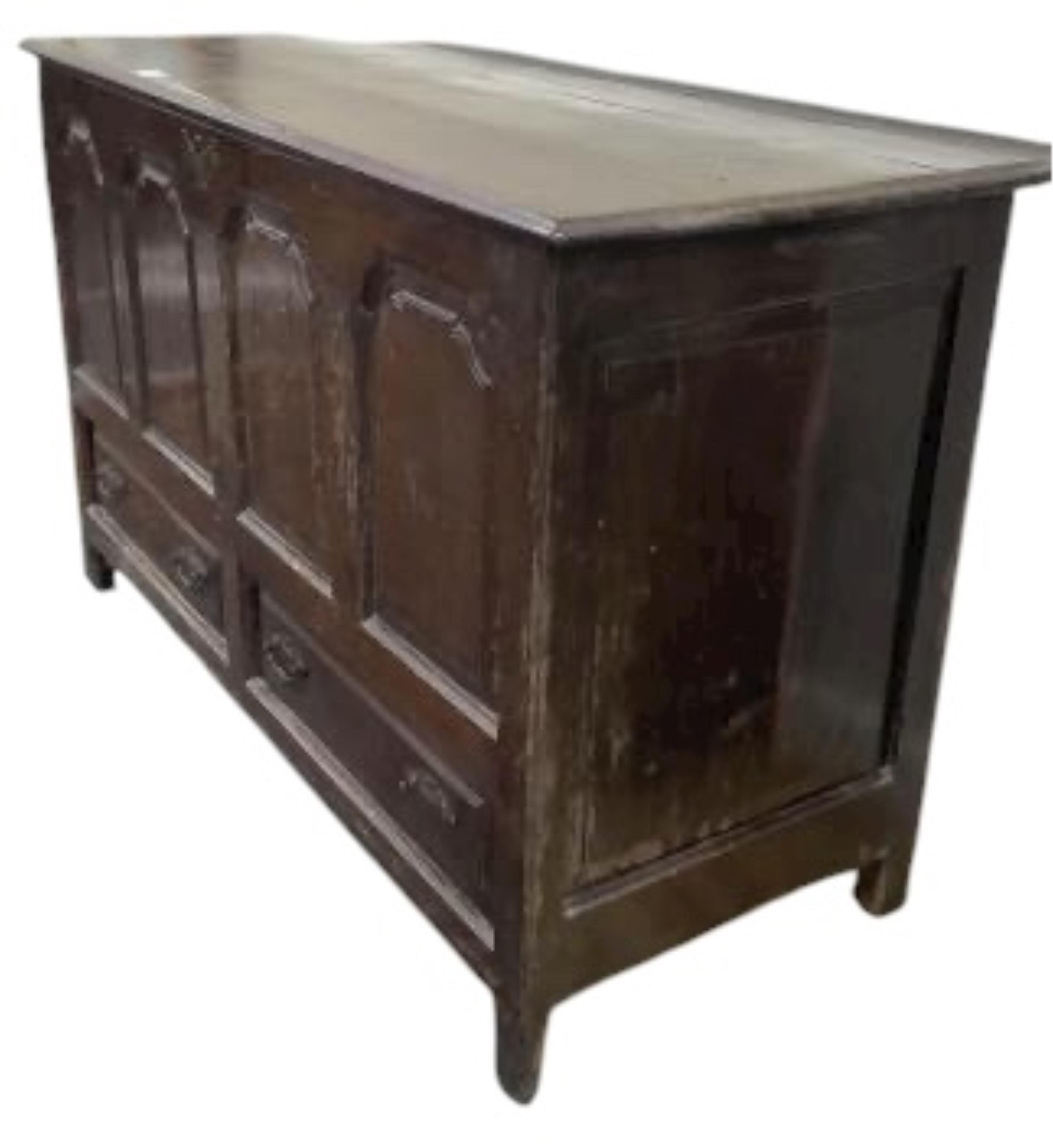 A mid 18th century North Wales oak mule chest, width 136cm, depth 53cm, height 84cm